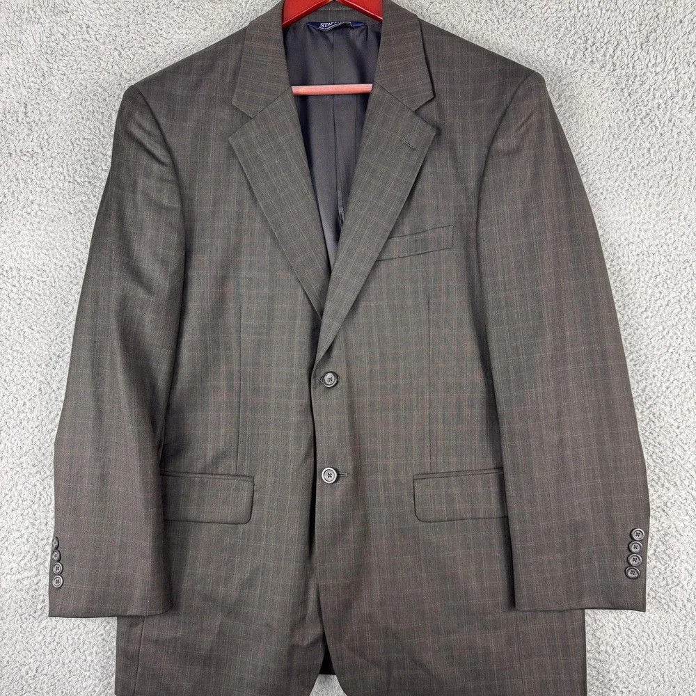 Stafford Blazer Mens 40 Regular Brown Wool Silk Windowpane Two Button Sport Coat